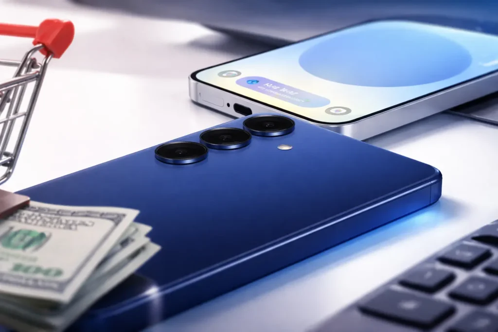 Samsung 12GB RAM premium 5G smartphone with Snapdragon processor and 50MP camera offered at discount in 2026