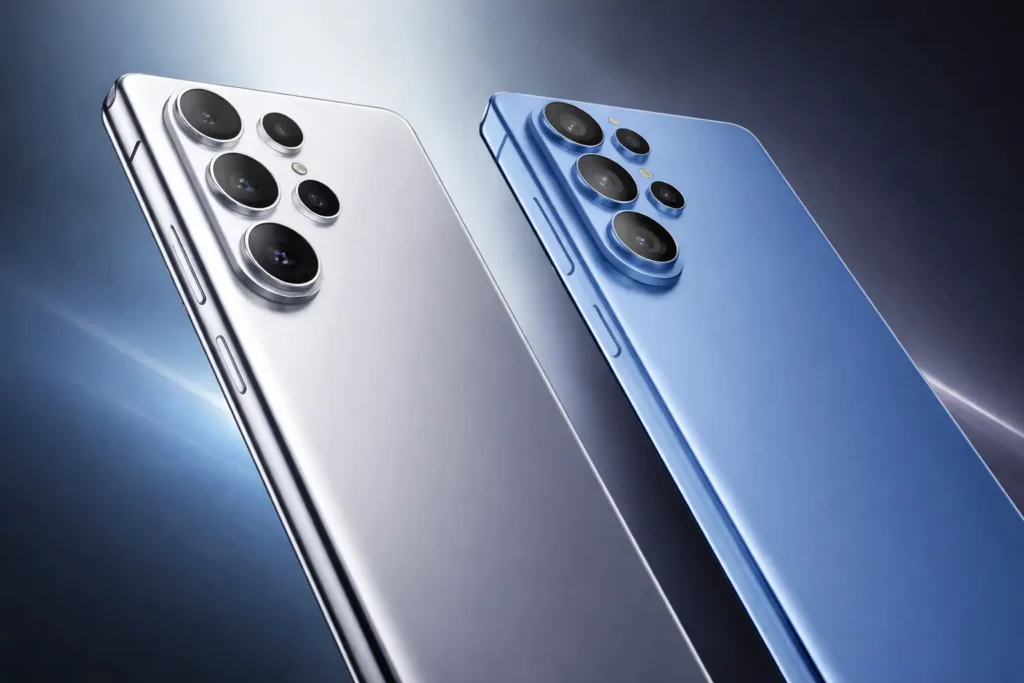 Galaxy S26 Ultra vs Galaxy S25 Ultra design comparison showing upgraded camera layout and premium finish highlighting expected flagship improvements
