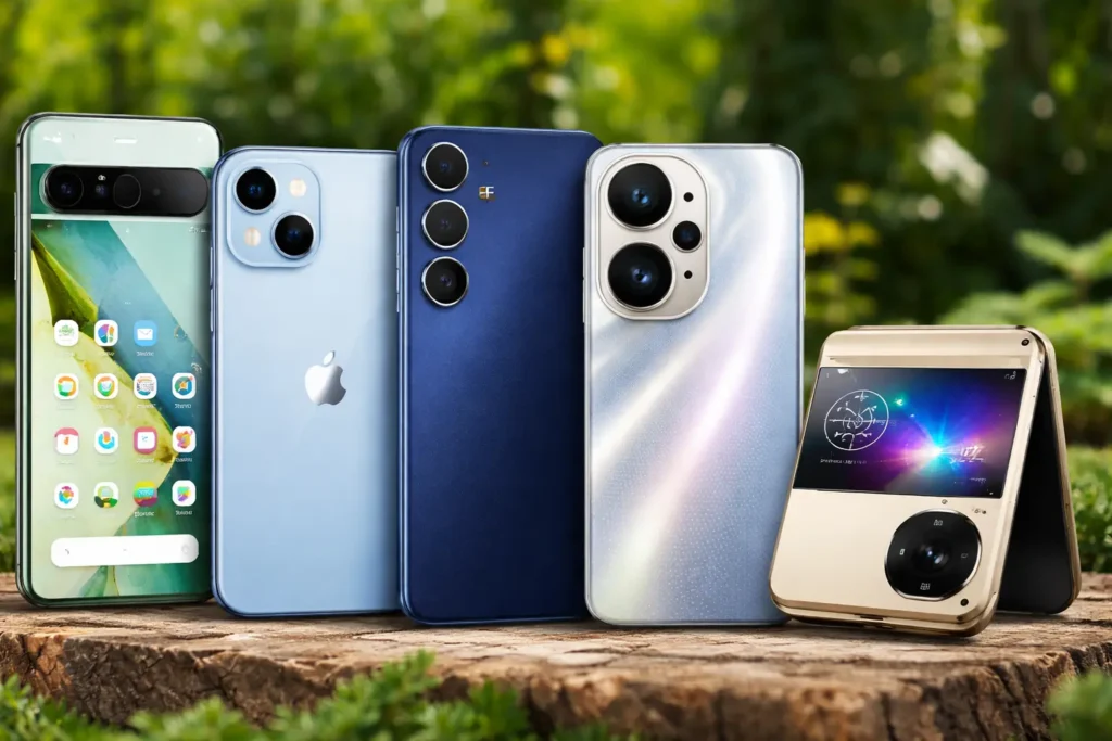 Premium smartphones under 70000 in India including Pixel 10, iPhone 16, Galaxy S25 FE, Oppo Reno 15 Pro 5G and Motorola Razr 60 placed side by side