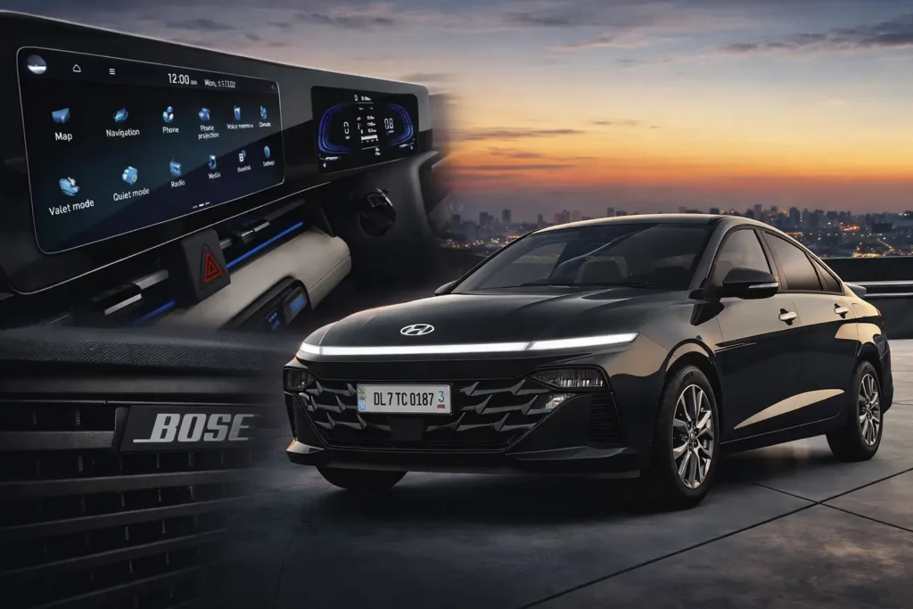 Hyundai Verna showcasing premium interior touchscreen and sleek exterior design in India