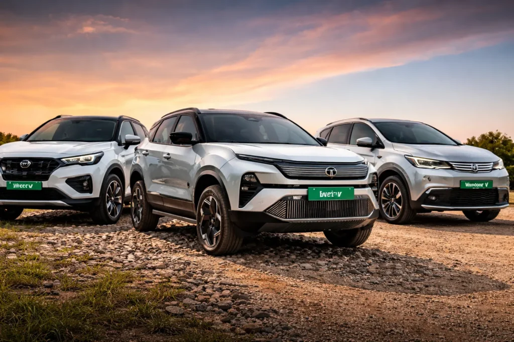 Electric SUVs from Tata, Mahindra and MG showcased together, highlighting strong India EV sales in January 2026