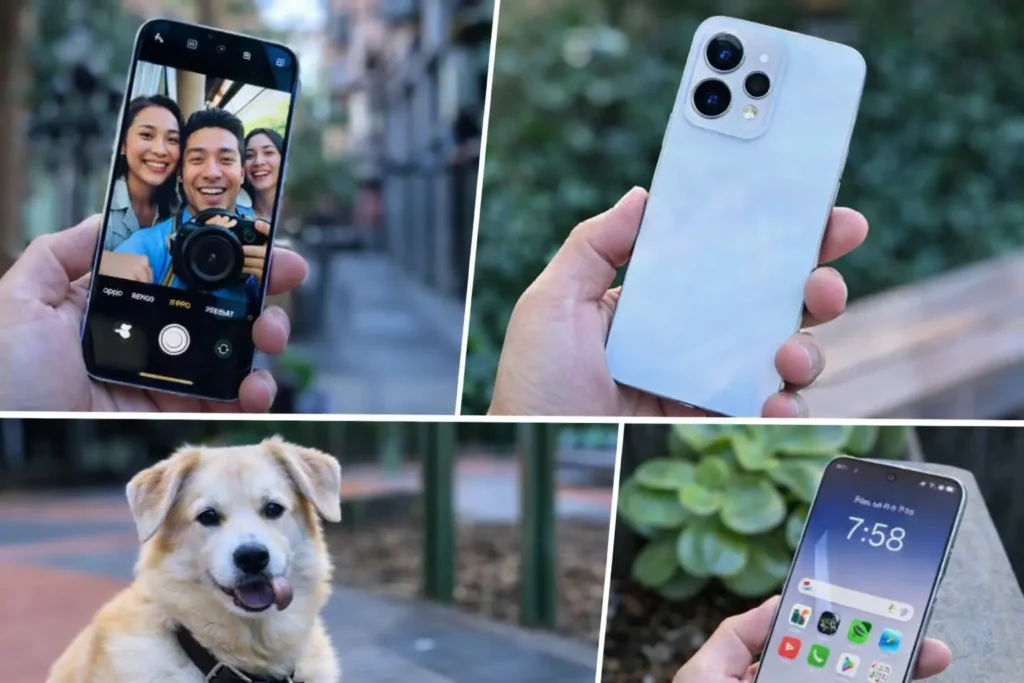 Oppo Reno 15 Pro showing ultra wide selfie camera and compact premium design in real life use