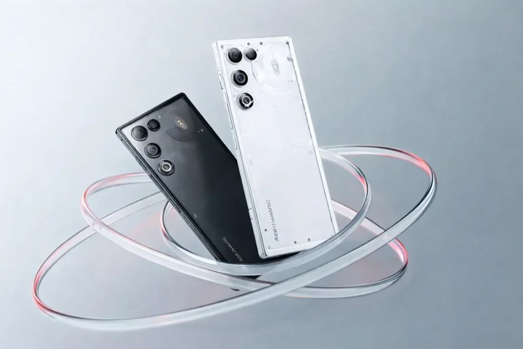 RedMagic 11 Air gaming smartphone showcased in black and white color options with premium futuristic design