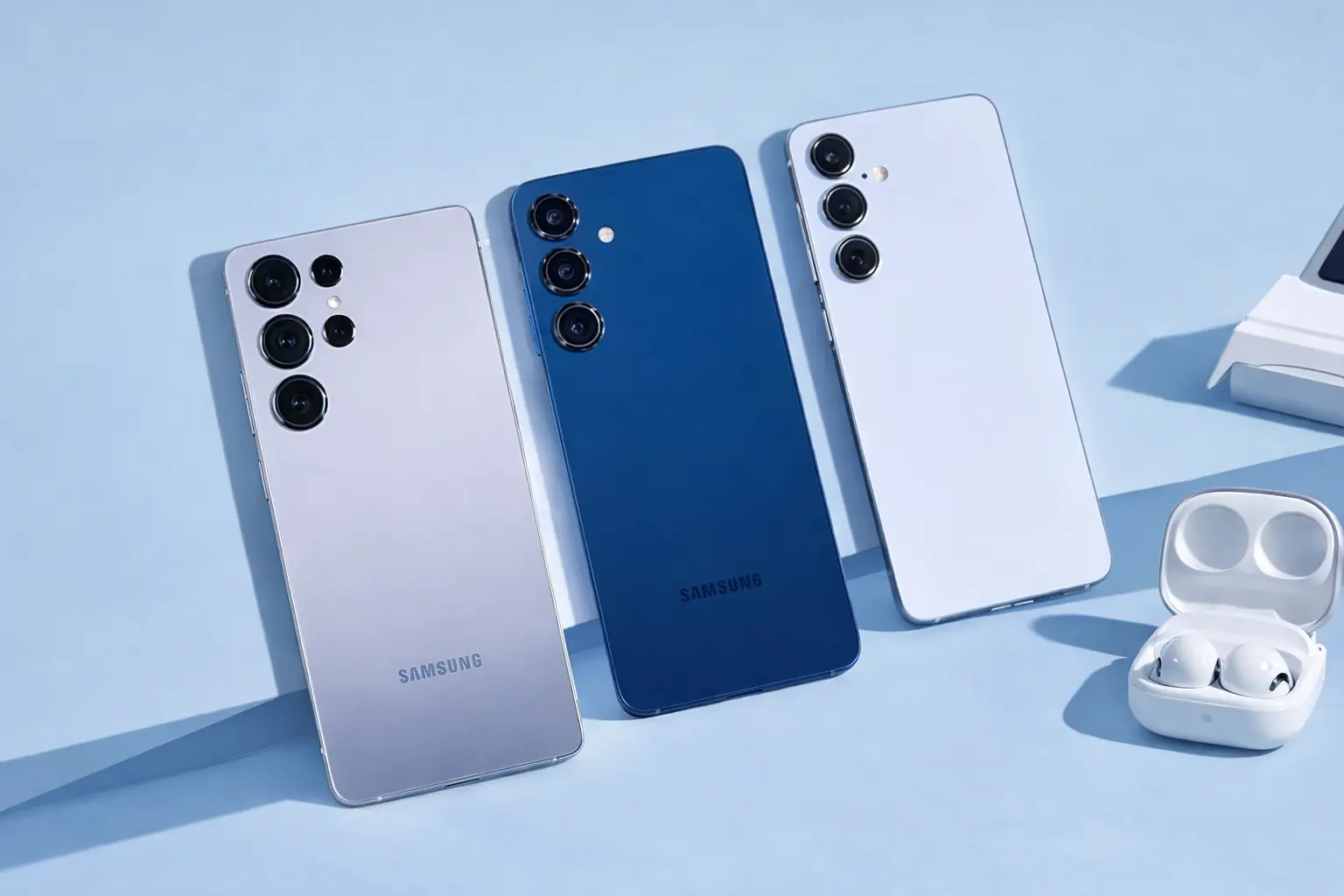 Samsung Galaxy S26 Ultra smartphones shown in multiple colors with premium rear camera design