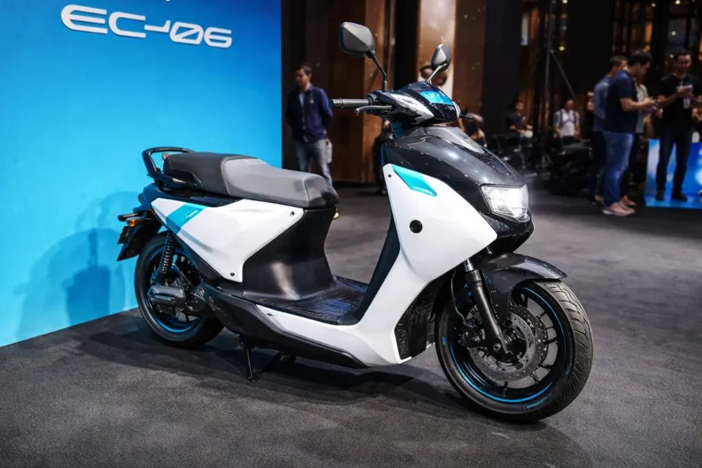 Yamaha EC-06 Electric Scooter showcased at India launch event highlighting modern design and urban electric mobility